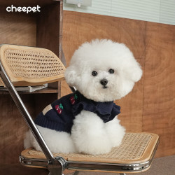 cheepet/趣派狗狗秋冬保暖针织衫樱桃绣花小飞袖两脚无袖套头毛衣