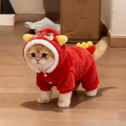 阿莫尔 猫咪衣服新年喜庆四脚衣金渐层布偶幼猫连体衣宠物小狗狗秋冬保暖