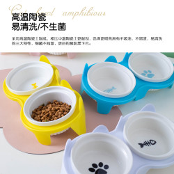 烁坭 陶瓷宠物碗水碗高脚碗宠物陶瓷双碗猫咪护颈碗陶瓷猫碗二合一护颈