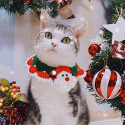 圣诞节猫咪围脖项圈狗狗可爱圣诞宠物围兜口水巾手工针织新年围巾