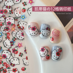 美甲凯蒂猫转印纸12格网红爆款可爱卡通kitty猫图案贴纸指甲装饰