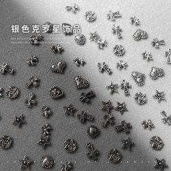 迷你小号克罗星美甲钻饰品朋克暗黑风金属复古银色十字架混装钻饰