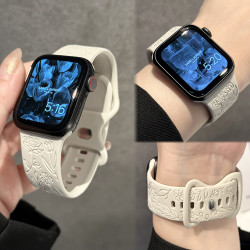 新玫瑰浮雕硅胶iwatch替换表带适用s9applewatchs8765432se男女款
