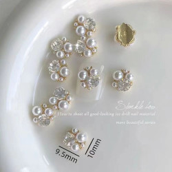 cy春柚美甲饰品新款成品白色水晶月光珍珠堆钻合金成品堆钻美甲钻