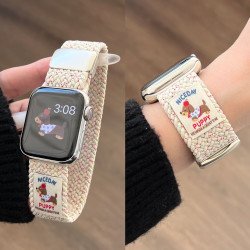 适用ApplewatchS9表带秋冬S8苹果S10手表SE可爱金属7编织男磁吸女