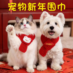 猫咪小狗宠物围脖针织保暖红色新年圣诞围巾脖好寓意创意招财围巾