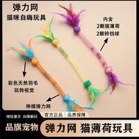 弹力网猫玩具自嗨啃咬磨牙猫薄荷球逗猫宠物玩具耐咬羽毛幼猫自嗨