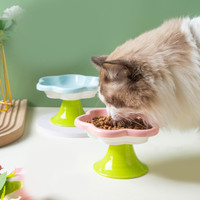 烁坭 防打翻饭碗陶瓷猫碗宠物碗猫粮碗宠物食盆高脚盘吃饭猫咪碗