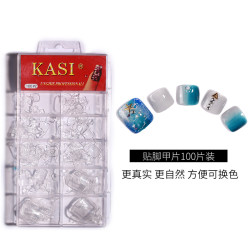 KaSi 美甲100片脚甲片脚指甲片方形全贴穿戴式穿戴甲梯形贴片半贴