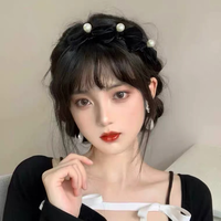 赫本风黑色蝴蝶结仿珍珠发箍