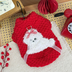 宠物新年国风冬装加绒保暖狗狗猫咪衣服喜庆可爱狗狗可牵引背心