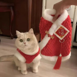 小猫咪衣服冬天新年刺绣福字背心英短布偶金渐层防掉毛加绒保暖衣