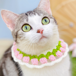 可爱猫咪手工毛线针织纽扣围脖宠物项圈郁金香系列