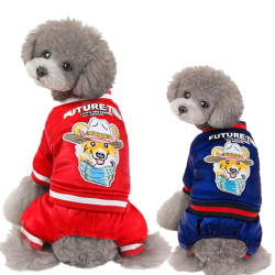 狗狗衣服冬季新款泰迪比熊博美小型犬宠物加绒加厚欢乐狗四腿棉衣