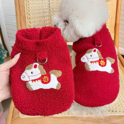 冬新款加厚毛绒新年喜庆宠物狗狗猫咪衣服泰迪比熊可牵引马甲背心
