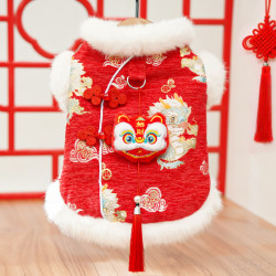 新年国风醒狮青龙流苏加厚宠物狗狗猫咪衣服饰用品冬装比熊金渐层