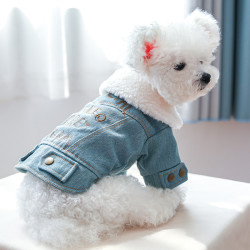 宠物圈 狗狗衣服冬装加厚保暖棉衣两脚泰迪比熊博美英文字母牛仔衣加绒