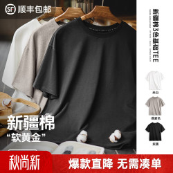 马登 工装新疆纯棉基础短袖t恤男凉感抑菌重磅圆领透气宽松半袖衫男夏 燕麦色  L