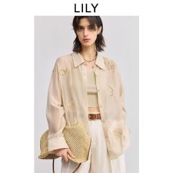 LILY 莱赛尔混纺绣花薄款衬衫外套 浅卡其 L