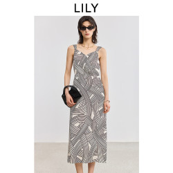 LILY 商场同款2025夏新款女装莱赛尔亚麻复古设计感休闲连衣裙 612奶白 S