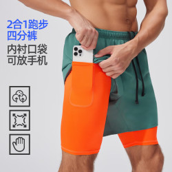 橙义家 夏季跑步短裤男马拉松田径运动二合一篮球健身训练带内衬四分裤 黑色 M 建议120-140斤