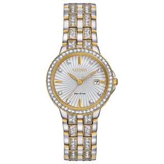CITIZEN 女士光动能石英腕表 不锈钢表带 日期显示 防水休闲正装 金色调