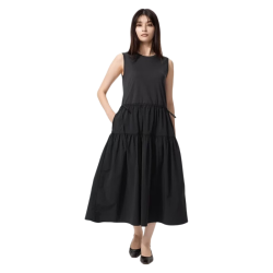 优衣库 487286 拼接层叠无袖连衣裙 黑色 M