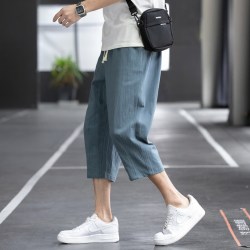 月伊纺 2026夏季冰丝宽松100%纯棉短裤男士宽松百搭棉麻七分裤青年直筒裤