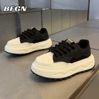 BFGN 品牌牛皮男鞋2026秋季新款运动板鞋男透气休闲鞋子男士增高小白鞋 白黑色