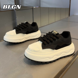 BFGN 品牌牛皮男鞋2026秋季新款运动板鞋男透气休闲鞋子男士增高小白鞋 白黑色