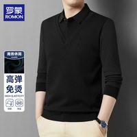罗蒙 男士商务长袖t恤男秋季新款翻领polo打底衫上衣男衣服 卡其3XL