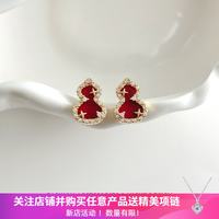 洛梵欣饰 新中式复古红色葫芦镶锆石星星耳钉女轻奢感气质国风耳 红色葫芦镶锆石星星耳钉