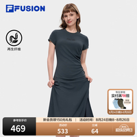 FILA FUSION 斐乐潮牌连衣裙26秋季新款女士针织修身短袖收腰裙 深青灰-DY M 165/84A/M