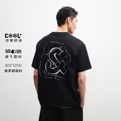 杰克琼斯 [凉感]杰克琼斯男装夏短袖穿金带银logoT恤速干吸湿印花宽松冰丝