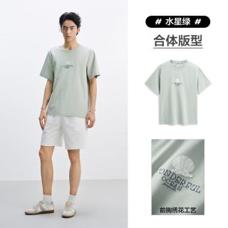 太平鸟 男装 凉感高支索罗娜T恤夏季潮流休闲刺绣短袖体恤男