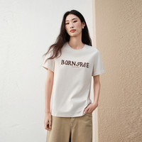 太平鸟 早秋刺绣印花字母短袖T恤女米白圆领正肩通勤简约棉上衣女