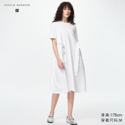 优衣库 荷叶边T恤连衣裙 白色 S码