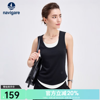 navigare 意大利小帆船假两件背心女士打底衫时尚无袖内搭百搭通勤上衣 暗夜黑