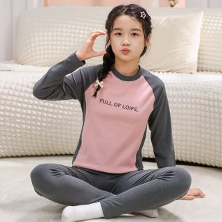 麦科贝尔 儿童保暖内衣套装男童羊毛蚕丝秋衣秋裤女童中领双面磨毛居服睡衣
