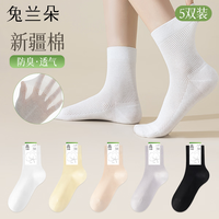 兔兰朵 网眼袜子5双装 女夏季薄款透气网眼吸汗防臭抑菌纯色百搭女士无骨中筒袜