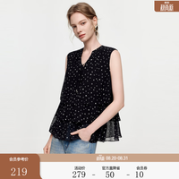 ELLE 法式复古波点荷叶边无袖小衫女2026秋季新款高级感休闲衬衫 黑色 M