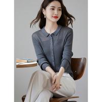 姿子 春夏款时尚简约红色透肤翻领打底针织衫