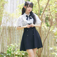 日系清楚系甜美女修身西装短裙女夏季可拆式斗篷连衣裙(1413846) 黑色