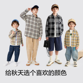 巴拉巴拉 童装儿童长袖衬衫宝宝女童男童2026新款秋装格纹亲子上衣时尚外套 蓝黄格-轻柔软  150