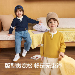 巴拉巴拉 童装儿童毛衣男童女童衣服2026新款秋装宝宝假两件打底衫亲肤毛衫 黄色调00333 90