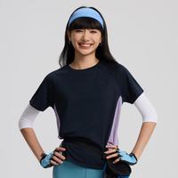 探拓 春夏运动服女式圆领半袖运动上衣短T透气简约撞色休闲运动上衣