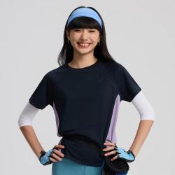 探拓 春夏运动服女式圆领半袖运动上衣短T透气简约撞色休闲运动上衣