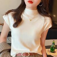 北极绒 女士纯色半高领短袖套头t恤针织修身打底衫显瘦内搭上衣女