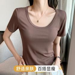 Moonbadi 薄款女士打底T恤短袖女短款宽松显瘦可外穿T恤
