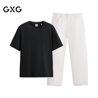 GXG 男装 26年夏季凉感速干多色短袖T恤白色弯刀牛仔裤通勤套装 单上装黑色 L